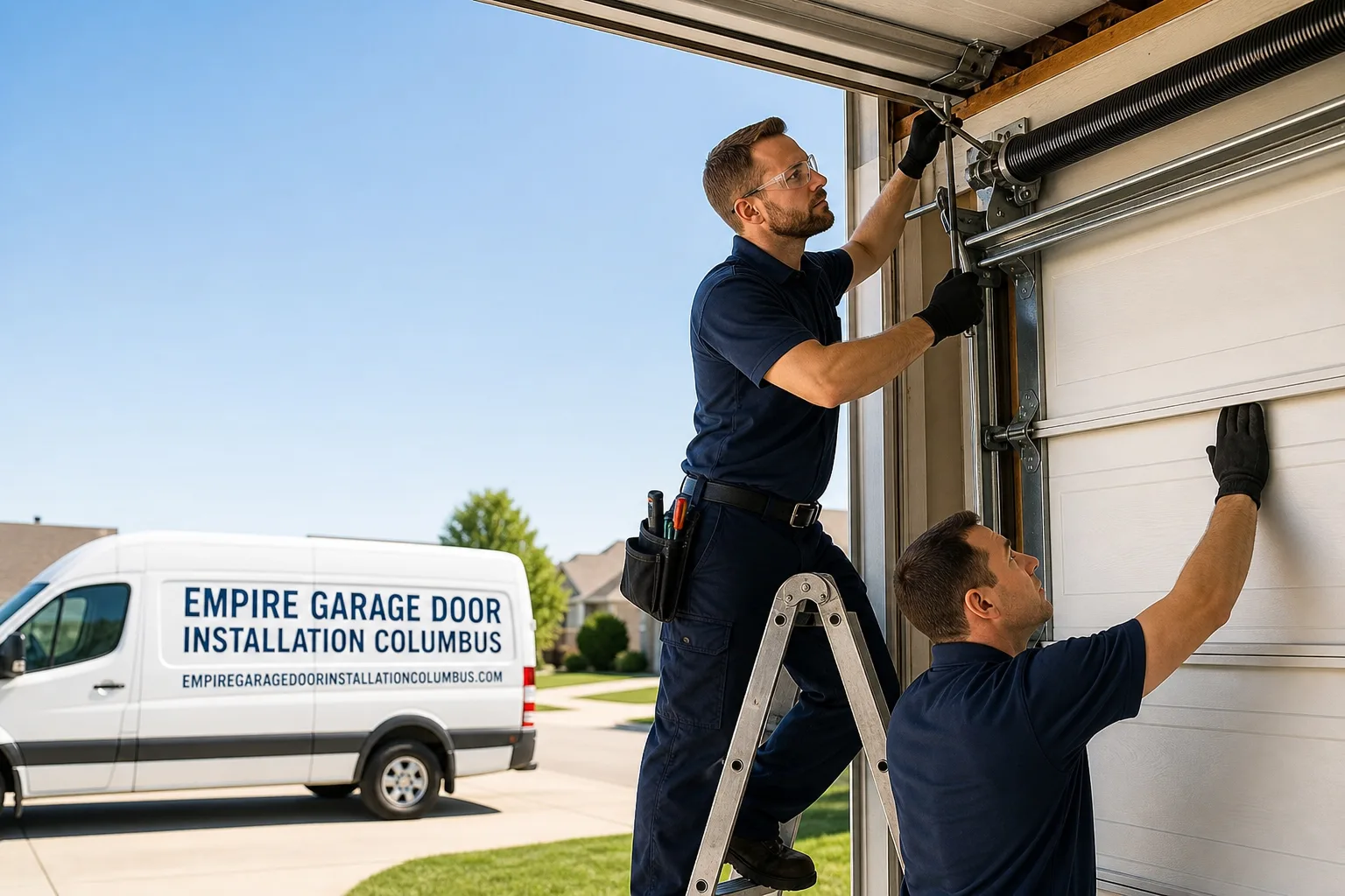 Empire Garage Door Installation Columbus service vehicle and crew in Columbus, OH
